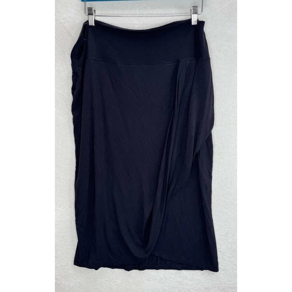 Athleta Women's Release Midi Wrap Skirt in Black Modal Size 1X Plus Soft - Picture 2 of 8